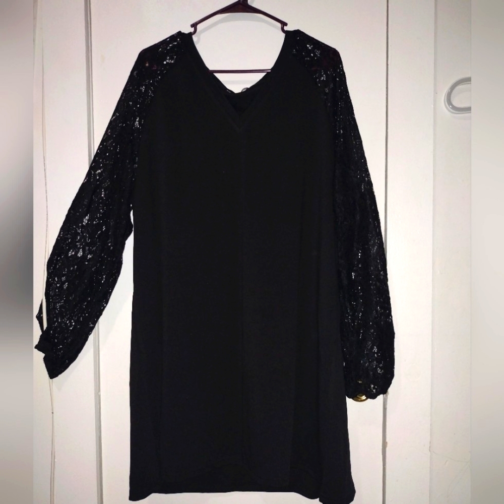 SheIn Curve Black Dress with Lace Long Sleeves